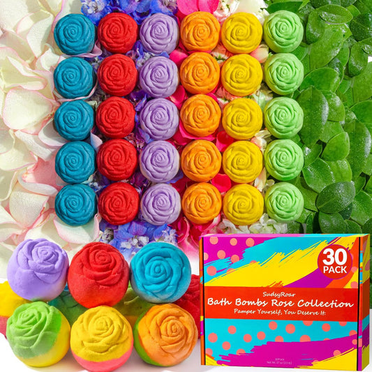 30 Rosenförmige Badebomben – Handgefertigt mit natürlichen Inhaltsstoffen, 6 beruhigende Düfte, Entspannende Spa-Geschenke für Frauen, Männer, Teenager & Kinder – Selbstpflege-Geschenke für Sommer & Geburtstage