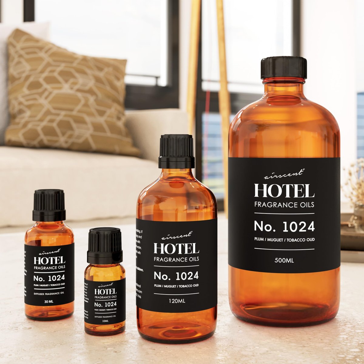 AirScent Hotel Diffuser Oil No. 1024 – Inspiriert vom JW M Hotel – Plum Muguet Tobacco Oud – Hotel Duft Dupe – Premium Duftöl für Ultraschall- und Wasserlose Diffuser sowie DIY – 10 ml, 0,34 fl oz