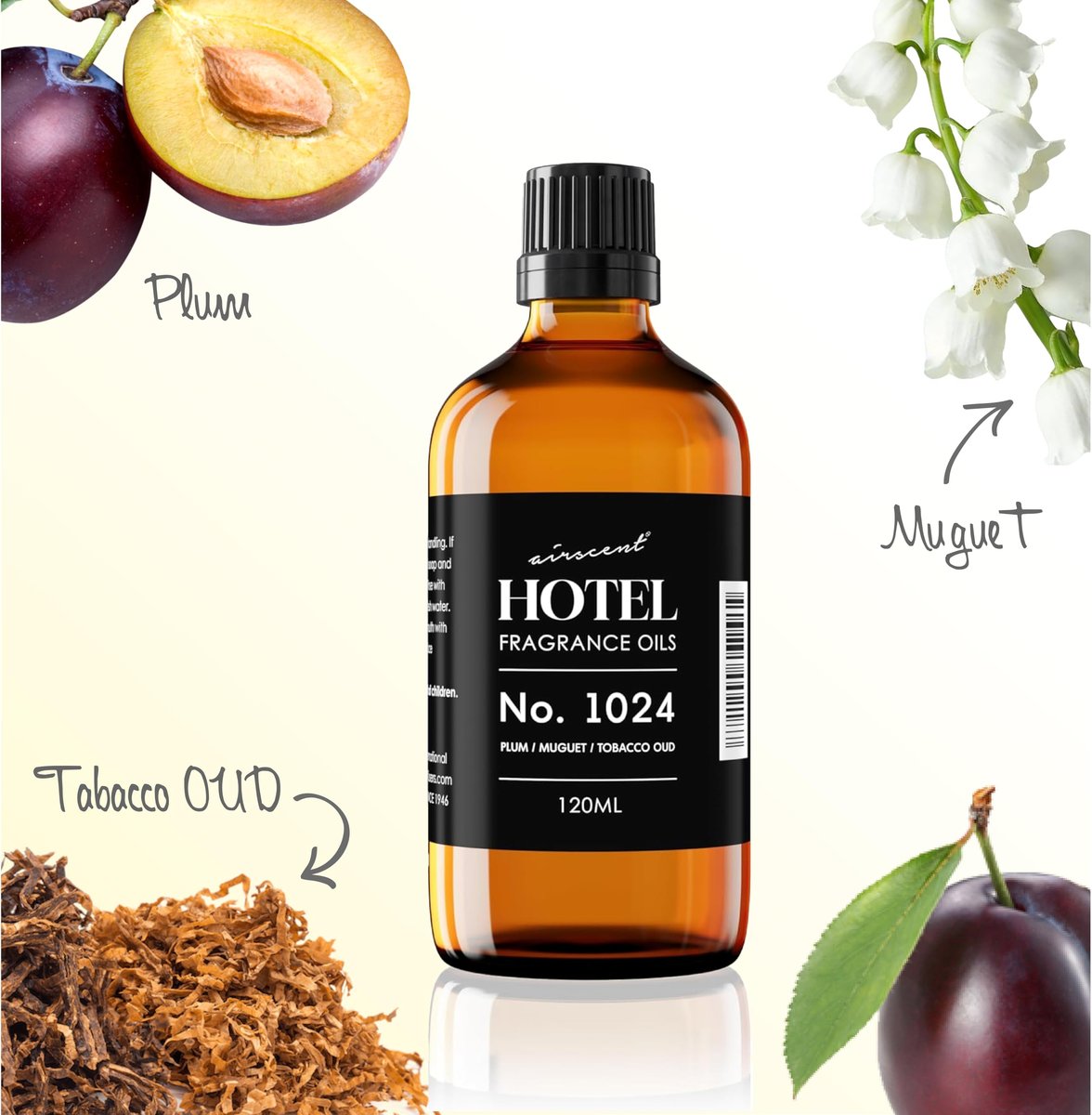 AirScent Hotel Diffuser Oil No. 1024 – Inspiriert vom JW M Hotel – Plum Muguet Tobacco Oud – Hotel Duft Dupe – Premium Duftöl für Ultraschall- und Wasserlose Diffuser sowie DIY – 10 ml, 0,34 fl oz