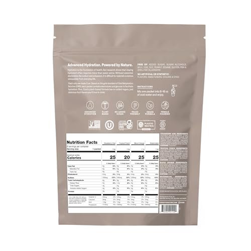 Cure Hydration | Pflanzlicher Elektrolyt-Drink-Mix | Ohne Zuckerzusatz | FSA-HSA | Dehydrationshilfe mit Kokoswasser | Non-GMO | Vegan | 8 Portionen - Tropische Sortenvielfalt