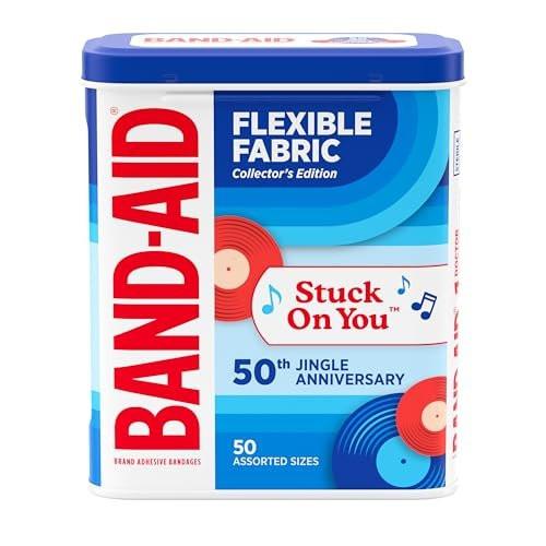 BAND-AID Marke flexible Stoff-Pflaster, komfortabler steriler Schutz & Wundversorgung für kleine Schnitte & Verbrennungen, Jubiläumsdose, verschiedene Größen, 50 Stück