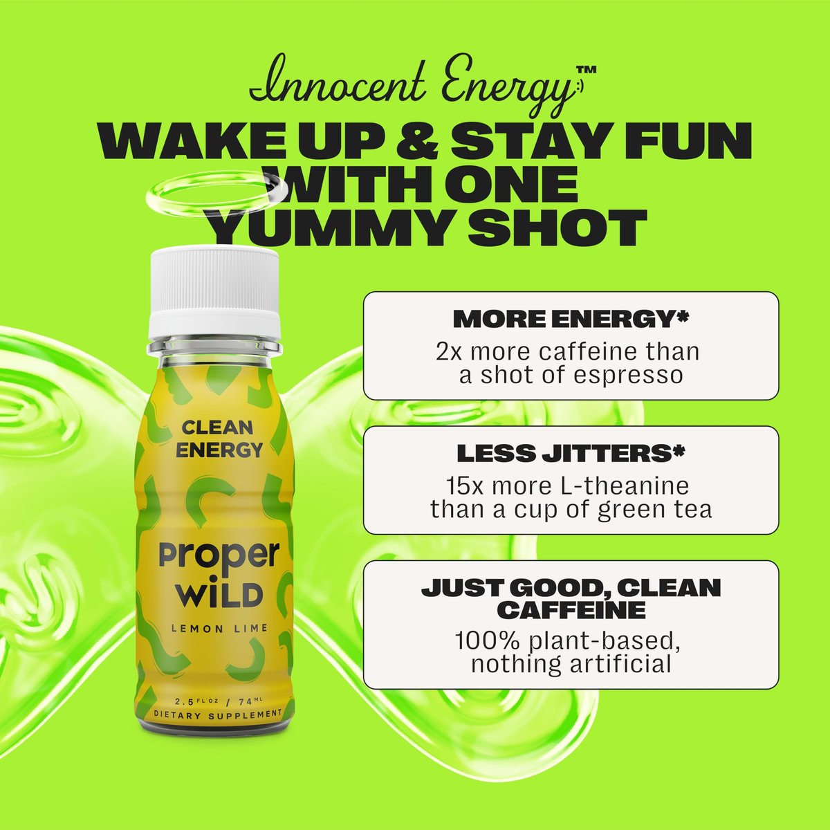 Proper Wild Vegane Energy Shots mit L-Theanin & Bio-Koffein – Cleaner pflanzlicher Energydrink, glutenfrei, zuckerfrei, Geschmackspaket Favorite, 6er-Pack à 74 ml