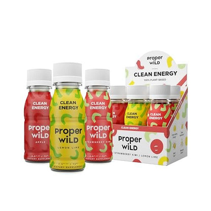 Proper Wild Vegane Energy Shots mit L-Theanin & Bio-Koffein – Cleaner pflanzlicher Energydrink, glutenfrei, zuckerfrei, Geschmackspaket Favorite, 6er-Pack à 74 ml