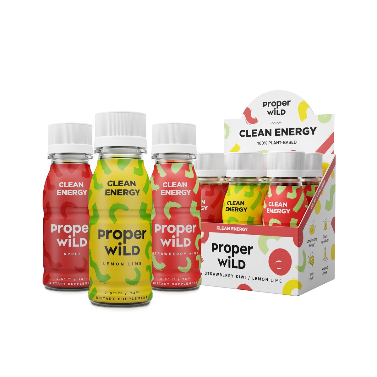 Proper Wild Vegane Energy Shots mit L-Theanin & Bio-Koffein – Cleaner pflanzlicher Energydrink, glutenfrei, zuckerfrei, Geschmackspaket Favorite, 6er-Pack à 74 ml