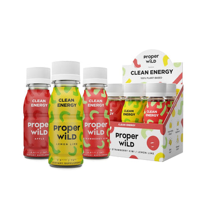 Proper Wild Vegane Energy Shots mit L-Theanin & Bio-Koffein – Cleaner pflanzlicher Energydrink, glutenfrei, zuckerfrei, Geschmackspaket Favorite, 6er-Pack à 74 ml