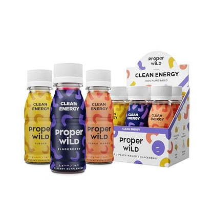 Proper Wild Vegan Energy Shots mit L-Theanin und Bio-Koffein – Saubere pflanzliche Energie, Originale Sorte, 6er-Pack (je 2,5 Fl Oz)