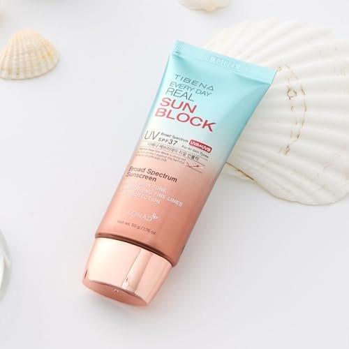 TIBENA Everyday Real Mineral Sunscreen SPF 37 – Leichter koreanischer Sonnenschutz für Gesicht & Hals, ohne weißen Schimmer, Breitband-UVA/UVB-Schutz, beruhigend & nicht fettend, 60g