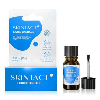 SkinTact Flüssigpflaster mit Centella Asiatica Extrakt & Glyceryl Monolaurat – Lang anhaltender, wasserdichter, transparenter Schutz für kleine Schnitte und Schrammen – Für die Hausapotheke, 0,3 oz