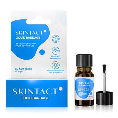 SkinTact Flüssigpflaster mit Centella Asiatica Extrakt & Glyceryl Monolaurat – Lang anhaltender, wasserdichter, transparenter Schutz für kleine Schnitte und Schrammen – Für die Hausapotheke, 0,3 oz