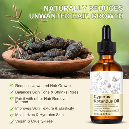 Cyprus Rotundus Öl - Cyperusöl zur Haarentfernung, Reduzierung des Körperhaarwuchses, Glatte Haut & Feuchtigkeitspflege, Geeignet für alle Hauttypen, Natürliche Haarentfernungslösung - 60 ml