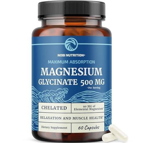 Magnesium Glycinat 500mg | Chelat für hohe Absorption | Muskelentspannung, Knochen, Herz, Nerven, Schlaf & Ruhe Unterstützung für Frauen & Männer | Magnesiumchelat & Bisglycinat Komplex | 60 Kapseln