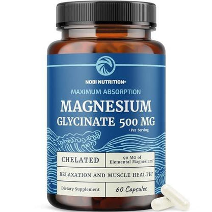 Magnesium Glycinat 500mg | Chelat für hohe Absorption | Muskelentspannung, Knochen, Herz, Nerven, Schlaf & Ruhe Unterstützung für Frauen & Männer | Magnesiumchelat & Bisglycinat Komplex | 60 Kapseln