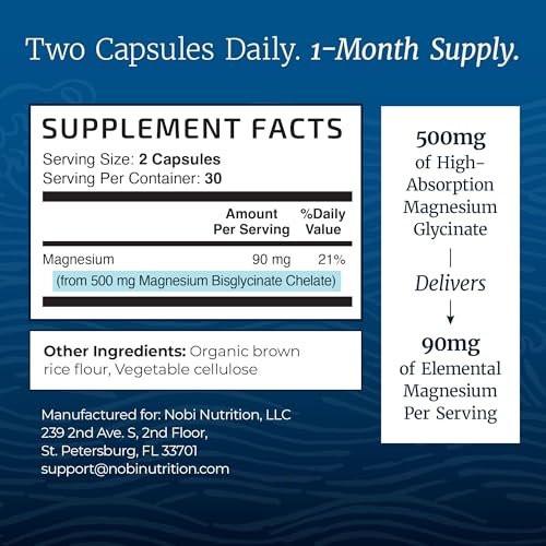 Magnesium Glycinat 500mg | Chelat für hohe Absorption | Muskelentspannung, Knochen, Herz, Nerven, Schlaf & Ruhe Unterstützung für Frauen & Männer | Magnesiumchelat & Bisglycinat Komplex | 60 Kapseln