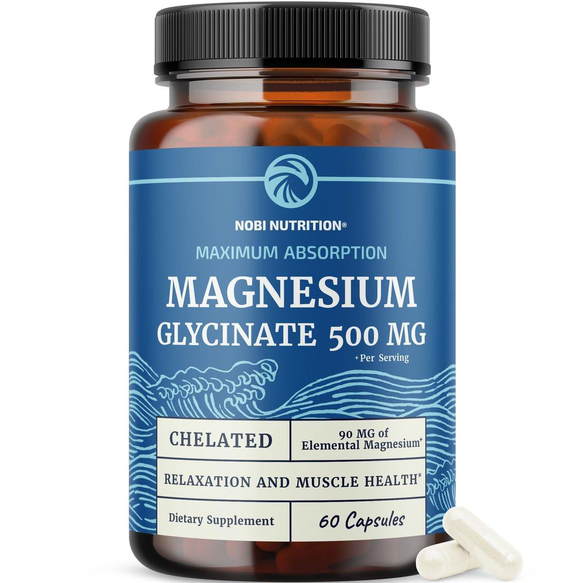 Magnesium Glycinat 500mg | Chelat für hohe Absorption | Muskelentspannung, Knochen, Herz, Nerven, Schlaf & Ruhe Unterstützung für Frauen & Männer | Magnesiumchelat & Bisglycinat Komplex | 60 Kapseln