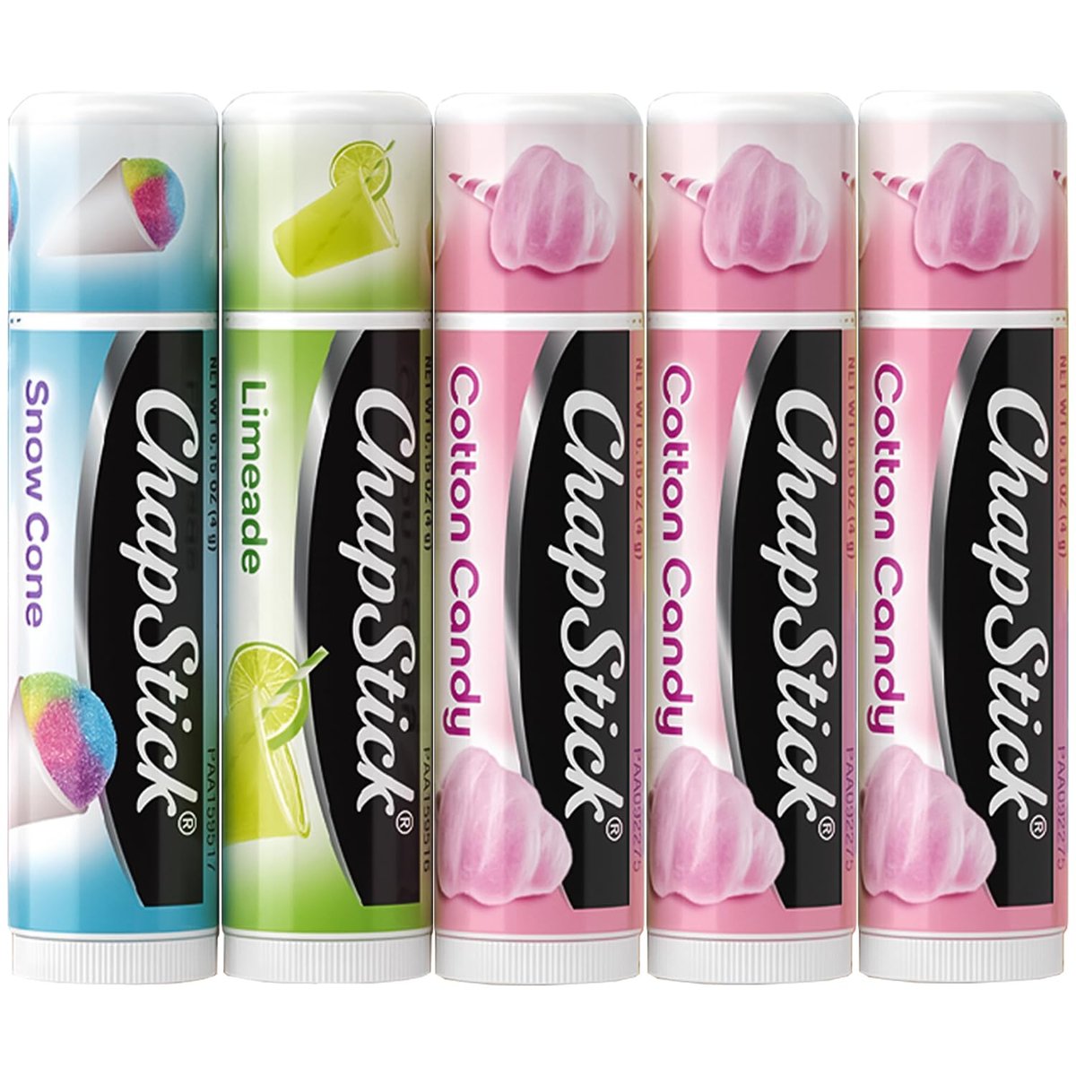 ChapStick Lippenbalsam Vacation Getaway Kollektion (Snow Cone, Limeade, Cotton Candy) + 2 Cotton Candy, 0,15 oz (5er Set), feuchtigkeitsspendend, regenerierend, beruhigend, reparierend
