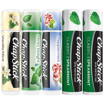ChapStick Lippenbalsam Mint Favorites (Vanille Minze, Minty Delight und Pfefferminze) + 2 Classic Spearmint, 0,15 Oz (5er Set)