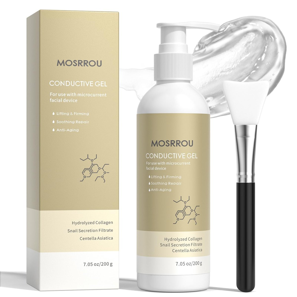MOSRROU Mikrostrom-Leitgel mit Hyaluronsäure, Schneckenschleim und Centella Asiatica – Feuchtigkeitsspendendes Kollagen-Primer für Gesichtsgeräte, 200 ml