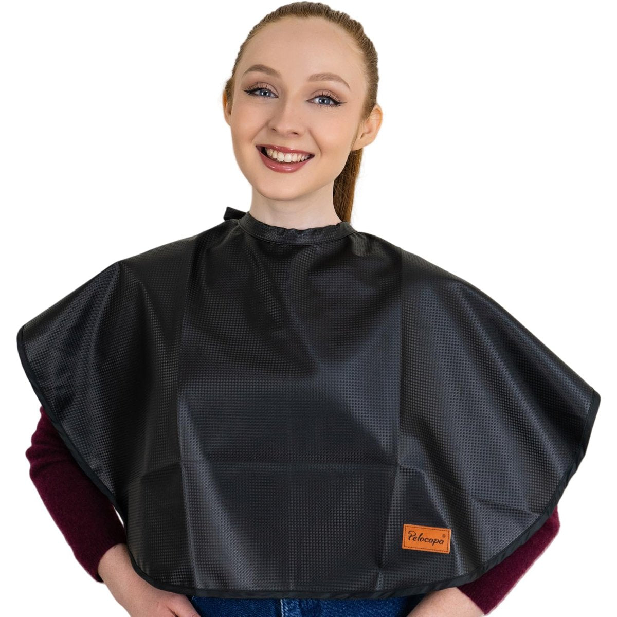 Pelocapa Makeup-Umhang, Friseurumhang für Damen, wasserdichter Haarschneideumhang, professioneller Shampoo-Umhang, 80 cm x 74 cm, Schwarz