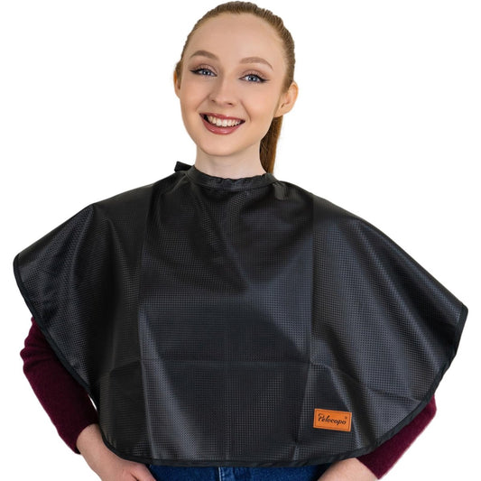 Pelocapa Makeup-Umhang, Friseurumhang für Damen, wasserdichter Haarschneideumhang, professioneller Shampoo-Umhang, 80 cm x 74 cm, Schwarz