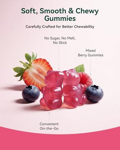 Magnesium Glycinat Plus Gummies 860 mg, Zuckerfrei, Nicht-GVO, Glutenfrei, Magnesium Gummis für Erwachsene & Kinder, Schlaf, Entspannung & Fokus, Magnesium Ergänzung für Frauen, Gemischter Beerengeschmack, 120 Stück