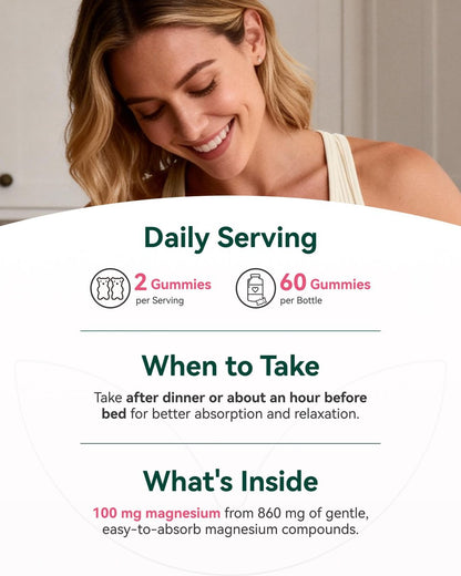 Magnesium Glycinat Plus Gummies 860 mg, Zuckerfrei, Nicht-GVO, Glutenfrei, Magnesium Gummis für Erwachsene & Kinder, Schlaf, Entspannung & Fokus, Magnesium Ergänzung für Frauen, Gemischter Beerengeschmack, 120 Stück
