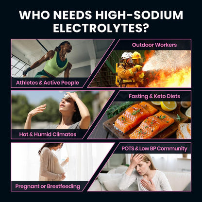 Venture Pal High Sodium Zuckerfreie Elektrolytepulver-Päckchen – Hydrationspackungen mit Natrium, Kalium & Magnesium | Null Kalorien | Vegan, Keto und Paleo freundlich | 30 Sticks