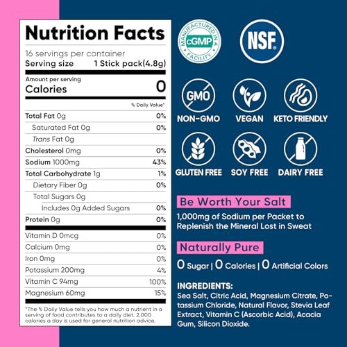 Venture Pal High Sodium Zuckerfreie Elektrolytepulver-Päckchen – Hydrationspackungen mit Natrium, Kalium & Magnesium | Null Kalorien | Vegan, Keto und Paleo freundlich | 30 Sticks