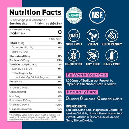 Venture Pal High Sodium Zuckerfreie Elektrolytepulver-Päckchen – Hydrationspackungen mit Natrium, Kalium & Magnesium | Null Kalorien | Vegan, Keto und Paleo freundlich | 30 Sticks