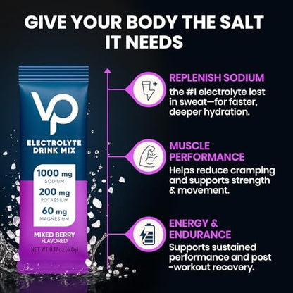 Venture Pal High Sodium Elektrolyt-Pulver Beutel – Zuckerfreie Hydratationspäckchen mit Natrium, Kalium & Magnesium | Null Kalorien | Vegan, Keto und Paleo geeignet | 30 Sticks
