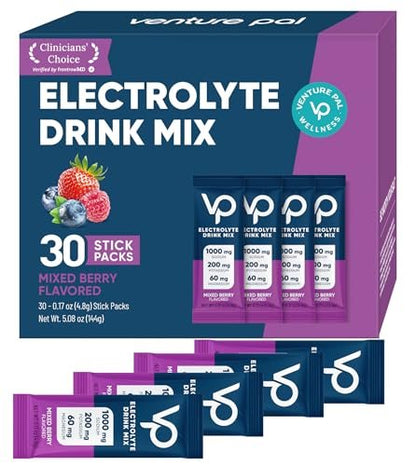 Venture Pal High Sodium Elektrolyt-Pulver Beutel – Zuckerfreie Hydratationspäckchen mit Natrium, Kalium & Magnesium | Null Kalorien | Vegan, Keto und Paleo geeignet | 30 Sticks