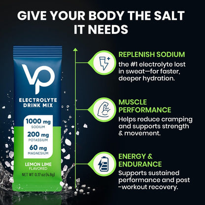 Venture Pal High Sodium Zuckerfreies Elektrolytpulver - Hydrationsbeutel mit Natrium, Kalium & Magnesium | Null Kalorien | Vegan, Keto & Paläo geeignet | 30 Sticks