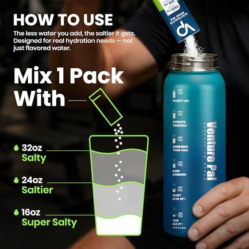 Venture Pal High Sodium Zuckerfreies Elektrolytpulver - Hydrationsbeutel mit Natrium, Kalium & Magnesium | Null Kalorien | Vegan, Keto & Paläo geeignet | 30 Sticks