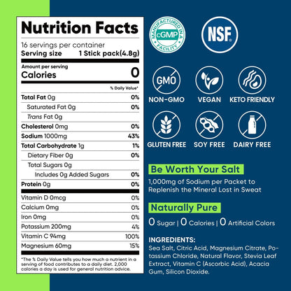 Venture Pal High Sodium Zuckerfreies Elektrolytpulver - Hydrationsbeutel mit Natrium, Kalium & Magnesium | Null Kalorien | Vegan, Keto & Paläo geeignet | 30 Sticks