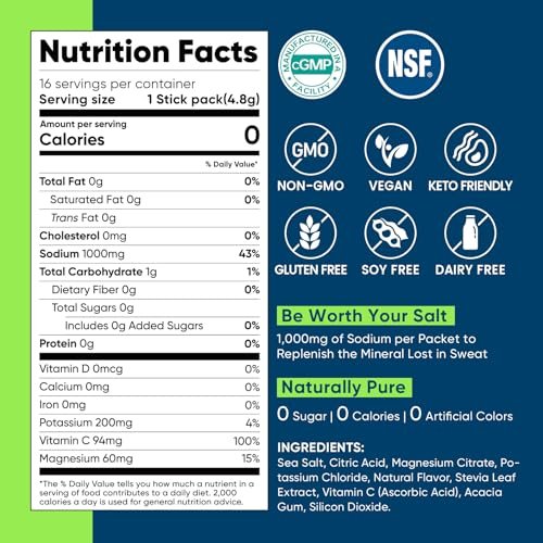 Venture Pal High Sodium Zuckerfreies Elektrolytpulver - Hydrationsbeutel mit Natrium, Kalium & Magnesium | Null Kalorien | Vegan, Keto & Paläo geeignet | 30 Sticks