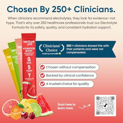 Venture Pal Zuckerfreie Elektrolyt-Pulver-Päckchen – Flüssige IV Hydration Päckchen für schnelle Rehydrierung | 7 Elektrolyte & 5 Vitamine | Keto-freundlich | Nicht-GVO | Vegan | Schnell löslich | 16 Sticks
