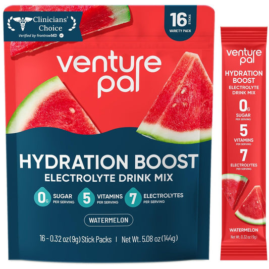 Venture Pal Zuckerfreie Elektrolyt-Pulver-Päckchen – Flüssige IV Hydration Päckchen für schnelle Rehydrierung | 7 Elektrolyte & 5 Vitamine | Keto-freundlich | Nicht-GVO | Vegan | Schnell löslich | 16 Sticks