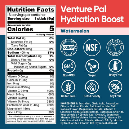 Venture Pal Zuckerfreie Elektrolyt-Pulver-Päckchen – Flüssige IV Hydration Päckchen für schnelle Rehydrierung | 7 Elektrolyte & 5 Vitamine | Keto-freundlich | Nicht-GVO | Vegan | Schnell löslich | 16 Sticks