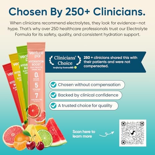 Venture Pal Zuckerfreie Elektrolyt-Pulver-Päckchen - Flüssige Tägliche IV Hydratations-Päckchen für schnelle Rehydrierung | 7 Elektrolyte & 5 Vitamine | Keto-freundlich | Nicht-GMO | Vegan | Schnell löslich | 16 Sticks