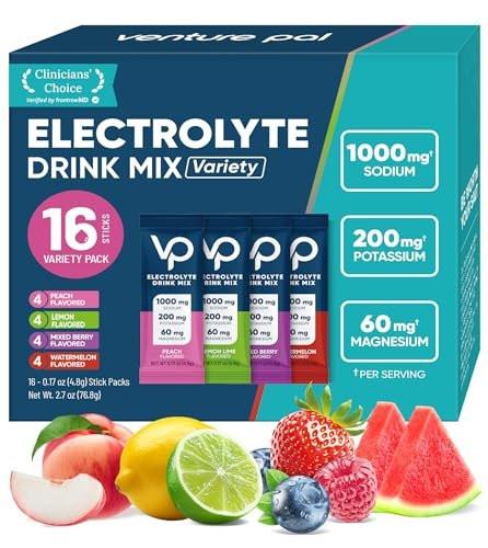 Venture Pal High Sodium Zuckerfreies Elektrolyt-Pulver - Hydrationspackungen mit Natrium, Kalium & Magnesium | Null Kalorien | Vegan, Keto und Paleo geeignet | 16 Sticks