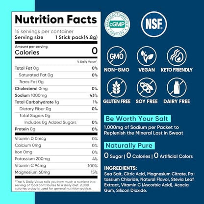 Venture Pal High Sodium Zuckerfreies Elektrolytpulver - Hydrationsbeutel mit Natrium, Kalium & Magnesium | Null Kalorien | Vegan, Keto & Paläo geeignet | 30 Sticks