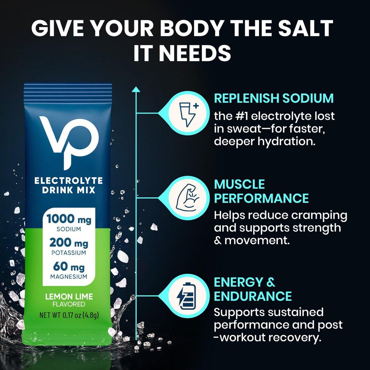 Venture Pal High Sodium Zuckerfreies Elektrolyt-Pulver - Hydrationspackungen mit Natrium, Kalium & Magnesium | Null Kalorien | Vegan, Keto und Paleo geeignet | 16 Sticks