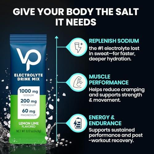 Venture Pal High Sodium Zuckerfreies Elektrolyt-Pulver - Hydrationspackungen mit Natrium, Kalium & Magnesium | Null Kalorien | Vegan, Keto und Paleo geeignet | 16 Sticks
