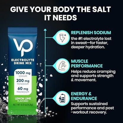 Venture Pal High Sodium Zuckerfreies Elektrolyt-Pulver - Hydrationspackungen mit Natrium, Kalium & Magnesium | Null Kalorien | Vegan, Keto und Paleo geeignet | 16 Sticks