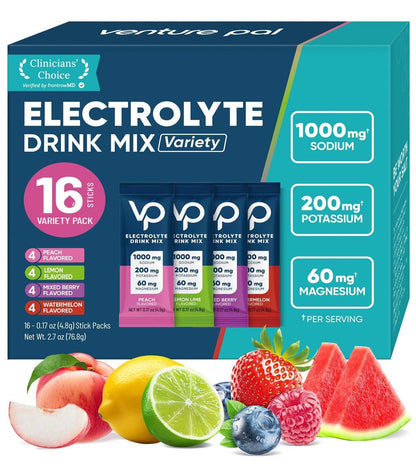Venture Pal High Sodium Zuckerfreies Elektrolyt-Pulver - Hydrationspackungen mit Natrium, Kalium & Magnesium | Null Kalorien | Vegan, Keto und Paleo geeignet | 16 Sticks