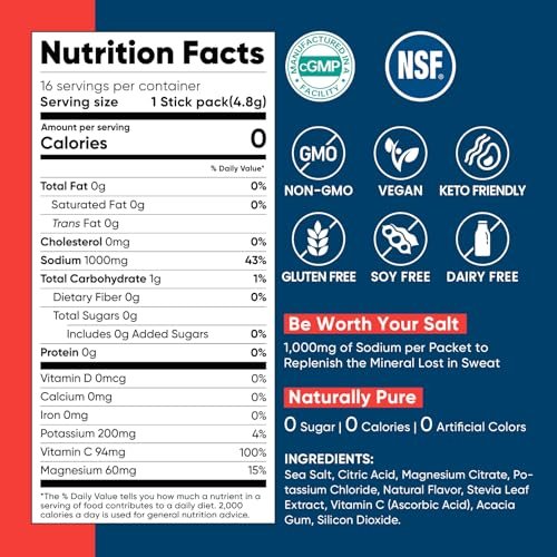 Venture Pal High Sodium Sugar-Free Electrolyte Powder Packets – Hydration Packets mit Natrium, Kalium & Magnesium | Null Kalorien | Vegan, Keto und Paleo freundlich | 30 Sticks