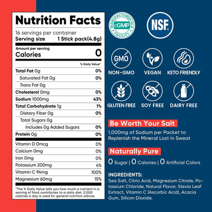 Venture Pal High Sodium Sugar-Free Electrolyte Powder Packets – Hydration Packets mit Natrium, Kalium & Magnesium | Null Kalorien | Vegan, Keto und Paleo freundlich | 30 Sticks