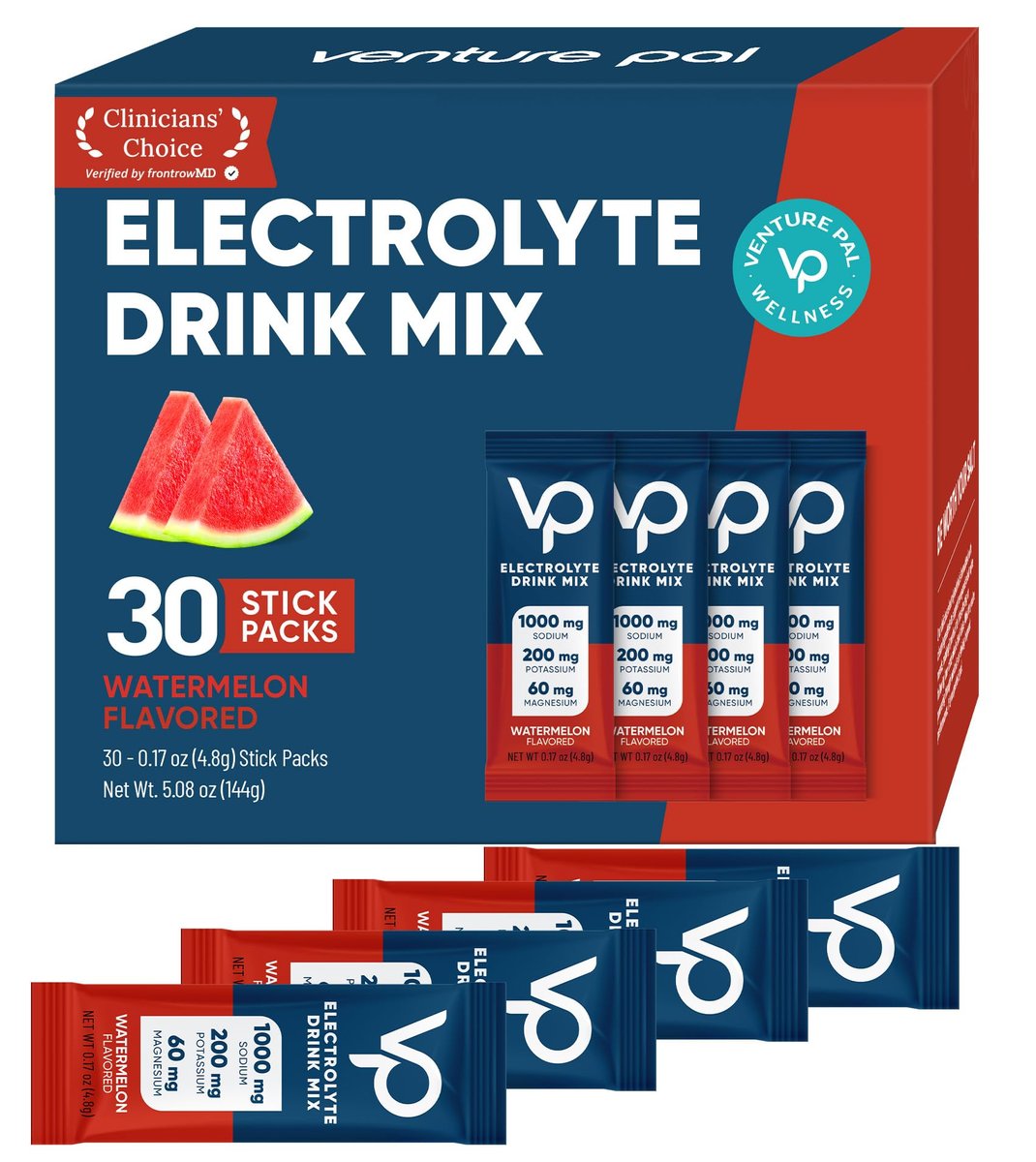 Venture Pal High Sodium Sugar-Free Electrolyte Powder Packets – Hydration Packets mit Natrium, Kalium & Magnesium | Null Kalorien | Vegan, Keto und Paleo freundlich | 30 Sticks