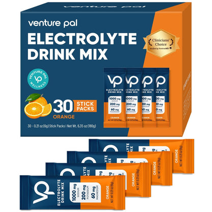Venture Pal High Sodium Zuckerfreie Elektrolyte Pulver Beutel – Hydrationspackungen mit Vitaminen, Natrium & Kalium | Null Kalorien | Vegan, Keto & Paleo freundliches Elektrolyt-Getränkepulver – 30 Sticks