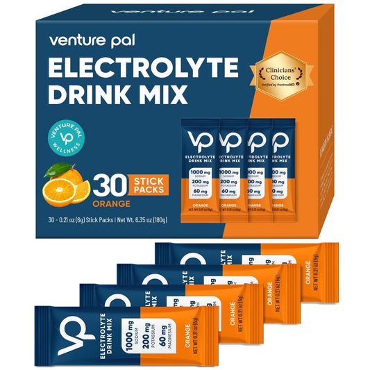 Venture Pal High Sodium Zuckerfreie Elektrolyte Pulver Beutel – Hydrationspackungen mit Vitaminen, Natrium & Kalium | Null Kalorien | Vegan, Keto & Paleo freundliches Elektrolyt-Getränkepulver – 30 Sticks