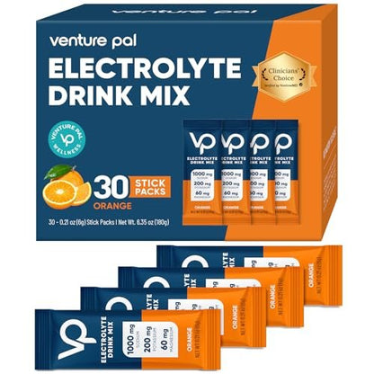 Venture Pal High Sodium Zuckerfreie Elektrolyte Pulver Beutel – Hydrationspackungen mit Vitaminen, Natrium & Kalium | Null Kalorien | Vegan, Keto & Paleo freundliches Elektrolyt-Getränkepulver – 30 Sticks